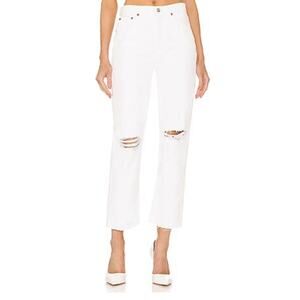NWT Re/Done Womens Originals 70s Stove Pipe Jeans 25 Destroyed Cropped‎ White